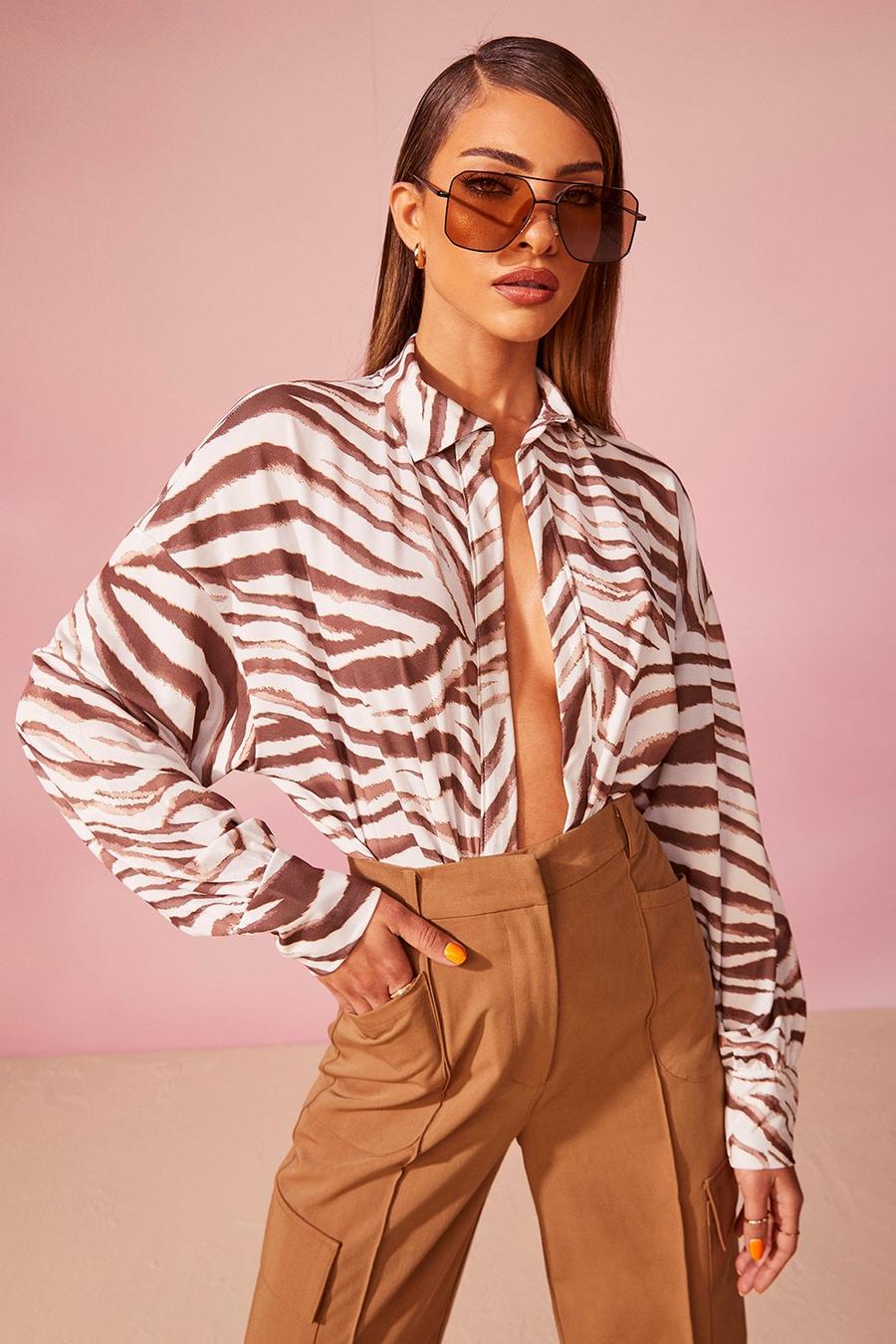 Chocolate brown Zebra Print Relaxed Fit Shirt image number 1